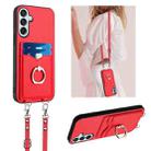 For Samsung Galaxy F15 / M15 R20 Crossbody Rope Ring Card Holder Phone Case(Red) - 1