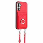 For Samsung Galaxy F15 / M15 R20 Crossbody Rope Ring Card Holder Phone Case(Red) - 2