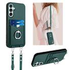 For Samsung Galaxy F15 / M15 R20 Crossbody Rope Ring Card Holder Phone Case(Green) - 1