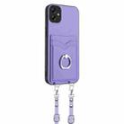 For Samsung Galaxy F04 4G R20 Crossbody Rope Ring Card Holder Phone Case(Purple) - 2
