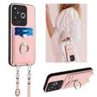 For Xiaomi Poco F6 5G India R20 Crossbody Rope Ring Card Holder Phone Case(Pink) - 1