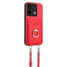 For Xiaomi Poco X6 R20 Crossbody Rope Ring Card Holder Phone Case(Red) - 2