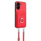 For Xiaomi Poco C65 R20 Crossbody Rope Ring Card Holder Phone Case(Red) - 2