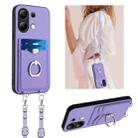 For Xiaomi Redmi Note 13 4G Global R20 Crossbody Rope Ring Card Holder Phone Case(Purple) - 1