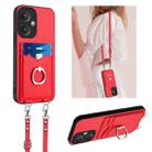 For Xiaomi Redmi 13C 5G / 13R R20 Crossbody Rope Ring Card Holder Phone Case(Red) - 1