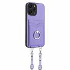 For Xiaomi Redmi 12 4G Global R20 Crossbody Rope Ring Card Holder Phone Case(Purple) - 2