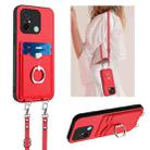 For Xiaomi Redmi 12C / 11A R20 Crossbody Rope Ring Card Holder Phone Case(Red) - 1