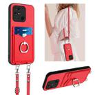 For Xiaomi Redmi 10C R20 Crossbody Rope Ring Card Holder Phone Case(Red) - 1