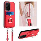 For Honor 200 Lite Global R20 Crossbody Rope Ring Card Holder Phone Case(Red) - 1