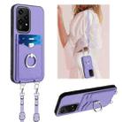 For Honor 200 Lite Global R20 Crossbody Rope Ring Card Holder Phone Case(Purple) - 1