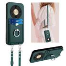 For Honor X9b / Magic6 Lite R20 Crossbody Rope Ring Card Holder Phone Case(Green) - 1