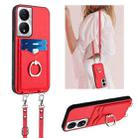 For Honor X7b / Play 8T 5G R20 Crossbody Rope Ring Card Holder Phone Case(Red) - 1