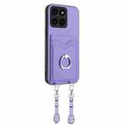 For Honor X6a Global R20 Crossbody Rope Ring Card Holder Phone Case(Purple) - 2