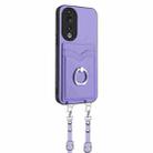 For Honor 90 R20 Crossbody Rope Ring Card Holder Phone Case(Purple) - 2