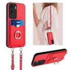For Honor X50i R20 Crossbody Rope Ring Card Holder Phone Case(Red) - 1