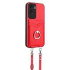 For Honor X50i R20 Crossbody Rope Ring Card Holder Phone Case(Red) - 2
