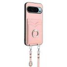For Google Pixel 9 Pro R20 Crossbody Rope Ring Card Holder Phone Case(Pink) - 2