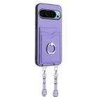 For Google Pixel 9 Pro R20 Crossbody Rope Ring Card Holder Phone Case(Purple) - 2