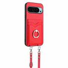 For Google Pixel 9 R20 Crossbody Rope Ring Card Holder Phone Case(Red) - 2