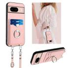 For Google Pixel 8a R20 Crossbody Rope Ring Card Holder Phone Case(Pink) - 1