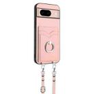 For Google Pixel 8a R20 Crossbody Rope Ring Card Holder Phone Case(Pink) - 2