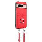 For Google Pixel 8a R20 Crossbody Rope Ring Card Holder Phone Case(Red) - 2