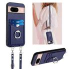 For Google Pixel 8a R20 Crossbody Rope Ring Card Holder Phone Case(Blue) - 1