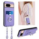 For Google Pixel 8a R20 Crossbody Rope Ring Card Holder Phone Case(Purple) - 1