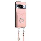 For Google Pixel 8 Pro R20 Crossbody Rope Ring Card Holder Phone Case(Pink) - 2