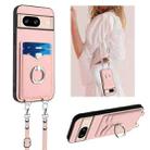 For Google Pixel 8 R20 Crossbody Rope Ring Card Holder Phone Case(Pink) - 1