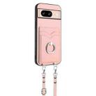 For Google Pixel 8 R20 Crossbody Rope Ring Card Holder Phone Case(Pink) - 2