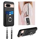 For Google Pixel 8 R20 Crossbody Rope Ring Card Holder Phone Case(Black) - 1