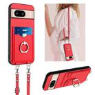 For Google Pixel 8 R20 Crossbody Rope Ring Card Holder Phone Case(Red) - 1