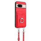 For Google Pixel 8 R20 Crossbody Rope Ring Card Holder Phone Case(Red) - 2
