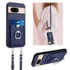 For Google Pixel 8 R20 Crossbody Rope Ring Card Holder Phone Case(Blue) - 1