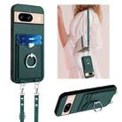 For Google Pixel 8 R20 Crossbody Rope Ring Card Holder Phone Case(Green) - 1