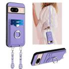 For Google Pixel 8 R20 Crossbody Rope Ring Card Holder Phone Case(Purple) - 1