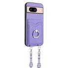 For Google Pixel 8 R20 Crossbody Rope Ring Card Holder Phone Case(Purple) - 2