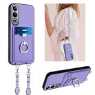For OnePlus Nord CE4 / OPPO K12 5G R20 Crossbody Rope Ring Card Holder Phone Case(Purple) - 1