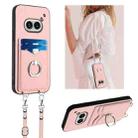 For Nothing Phone 2a R20 Crossbody Rope Ring Card Holder Phone Case(Pink) - 1