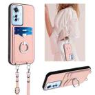 For OPPO Reno11 F Thai Version R20 Crossbody Rope Ring Card Holder Phone Case(Pink) - 1