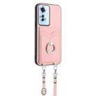 For OPPO Reno11 F Thai Version R20 Crossbody Rope Ring Card Holder Phone Case(Pink) - 2