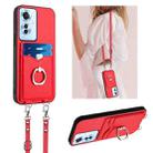 For OPPO F25 Pro 5G India R20 Crossbody Rope Ring Card Holder Phone Case(Red) - 1