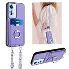 For OPPO F25 Pro 5G India R20 Crossbody Rope Ring Card Holder Phone Case(Purple) - 1