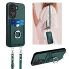 For OPPO Reno11 Global R20 Crossbody Rope Ring Card Holder Phone Case(Green) - 1