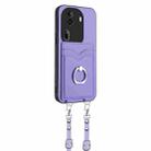 For OPPO Reno11 Pro Global R20 Crossbody Rope Ring Card Holder Phone Case(Purple) - 2