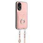 For OPPO A58 / A58x / A1x R20 Crossbody Rope Ring Card Holder Phone Case(Pink) - 2