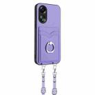 For OPPO A58 / A58x / A1x R20 Crossbody Rope Ring Card Holder Phone Case(Purple) - 2
