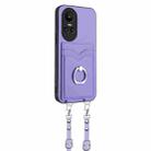 For OPPO Reno10 R20 Crossbody Rope Ring Card Holder Phone Case(Purple) - 2