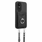 For OPPO Reno10 Pro 5G Global R20 Crossbody Rope Ring Card Holder Phone Case(Black) - 2